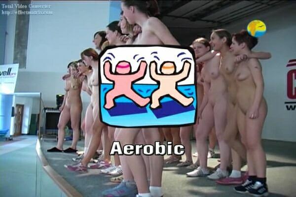 Nudists of the girl are engaged in aerobics Nudists of the girl are engaged in aerobics