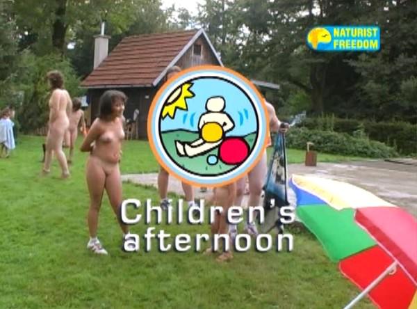 Family naturism of video - children's morning performance outdoors Family naturism of video - children's morning performance outdoors