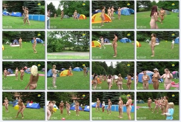 Family naturism - Ball game outdoors Family naturism - Ball game outdoors