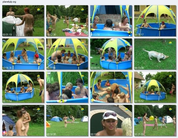 Family naturism - Ball game outdoors Family naturism - Ball game outdoors