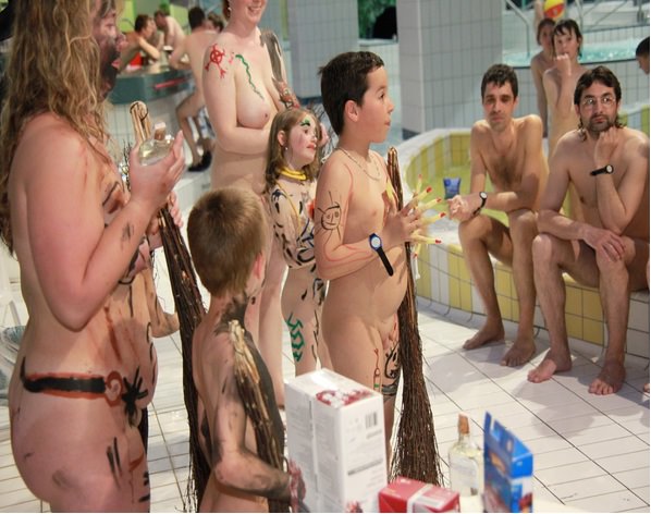 Nudists mark Hellouin in the pool Nudists mark Hellouin in the pool