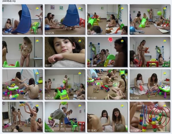 Family of nudists bare in video sports hall Family of nudists bare in video sports hall
